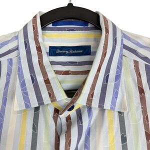 Tommy Bahama Shirt Mens Large Striped Silk Cotton Blend Long Sleeve Button Up